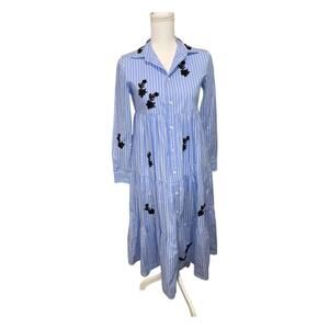 Red Valentino Blue Striped Button-Down Long Sleeve Dress, size 36